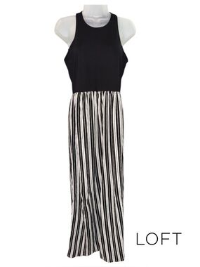 LOFT Stripe Maxi with Black Sleeveless Tank Dress. Size Medium